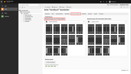 Reiter Erscheinungsbild einer TYPO3 Seite