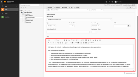 Fokus auf den Rich Text Editor im TYPO3 Backend